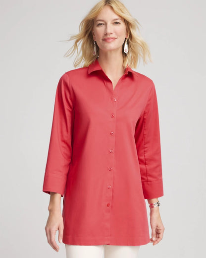 Chico's Women | No Iron™ Classic Button Down Tunic FOLKLORIC RED