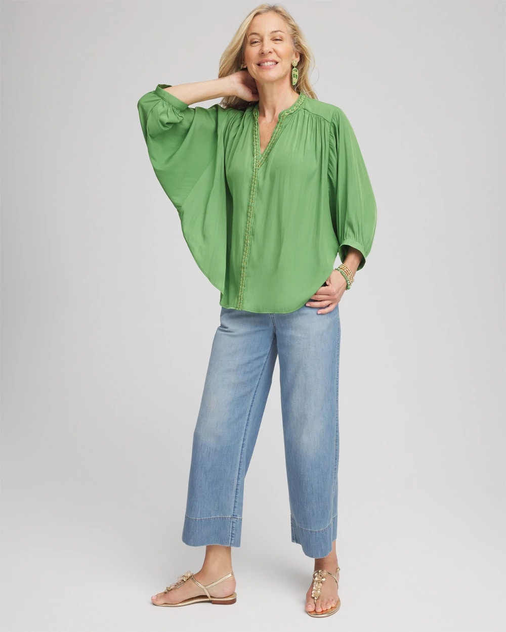 Chico's Women | Braided Batwing Blouse SALTED LIME