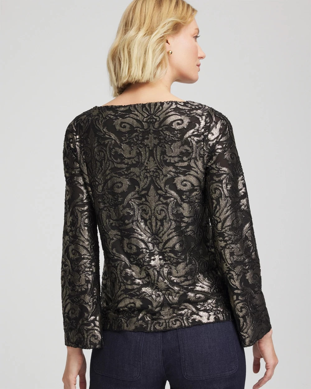 Chico's Women | Art Deco Burnout Jacquard Top BLACK