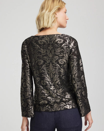 Chico's Women | Art Deco Burnout Jacquard Top BLACK