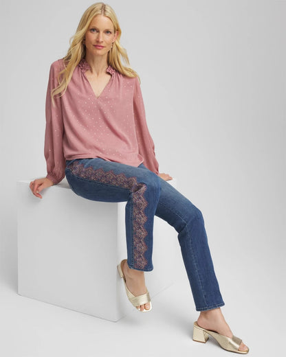 Chico's Women | Ruffleneck Lined Georgette Blouse DUSTY ROSE