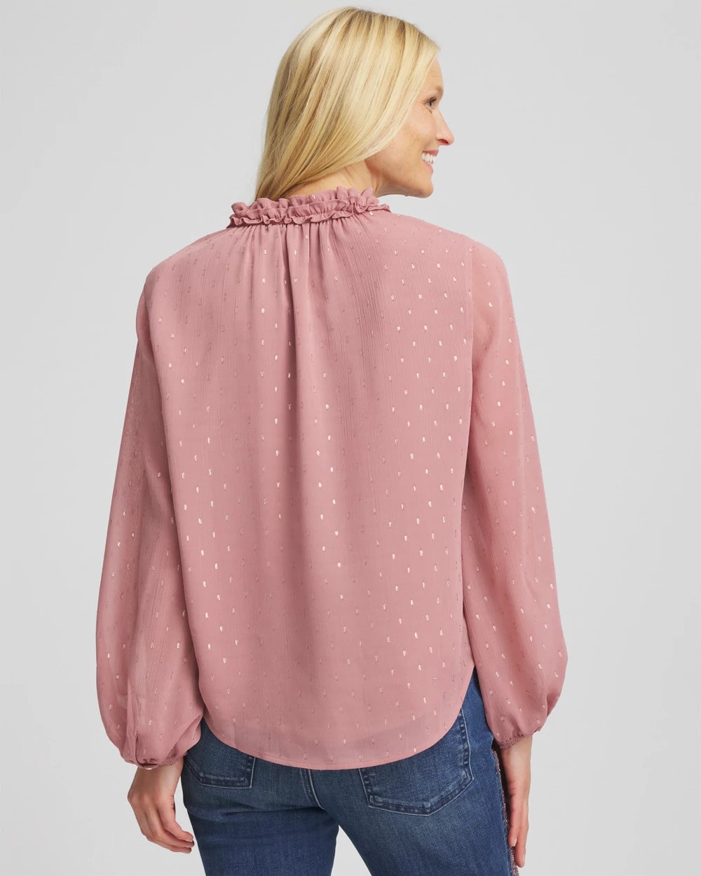 Chico's Women | Ruffleneck Lined Georgette Blouse DUSTY ROSE