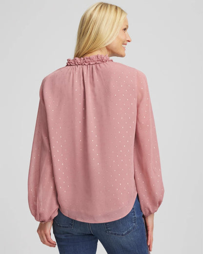 Chico's Women | Ruffleneck Lined Georgette Blouse DUSTY ROSE