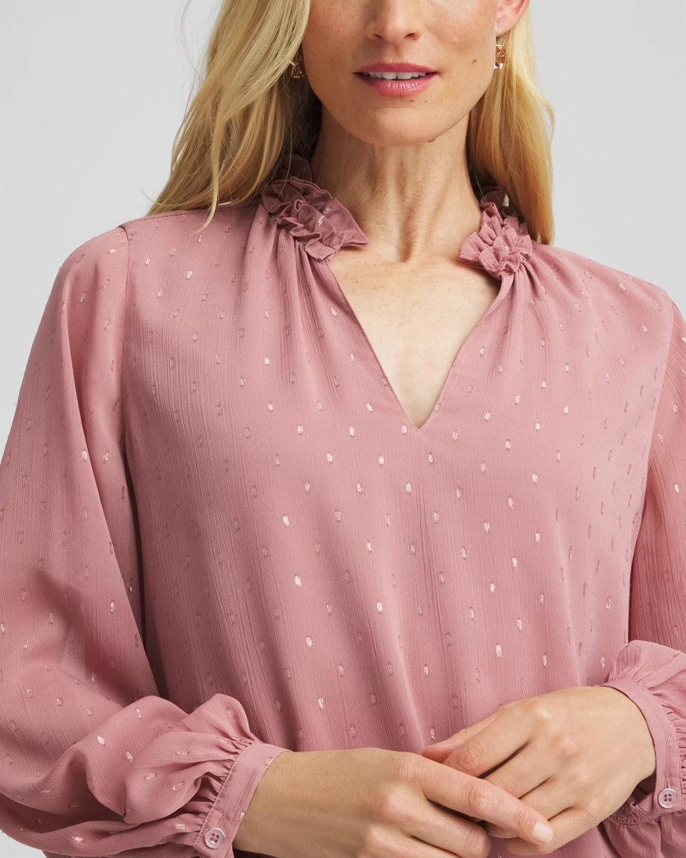 Chico's Women | Ruffleneck Lined Georgette Blouse DUSTY ROSE