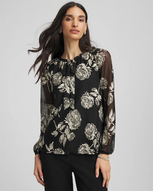 Chico's Women | Floral Metallic Bodre Top BLACK