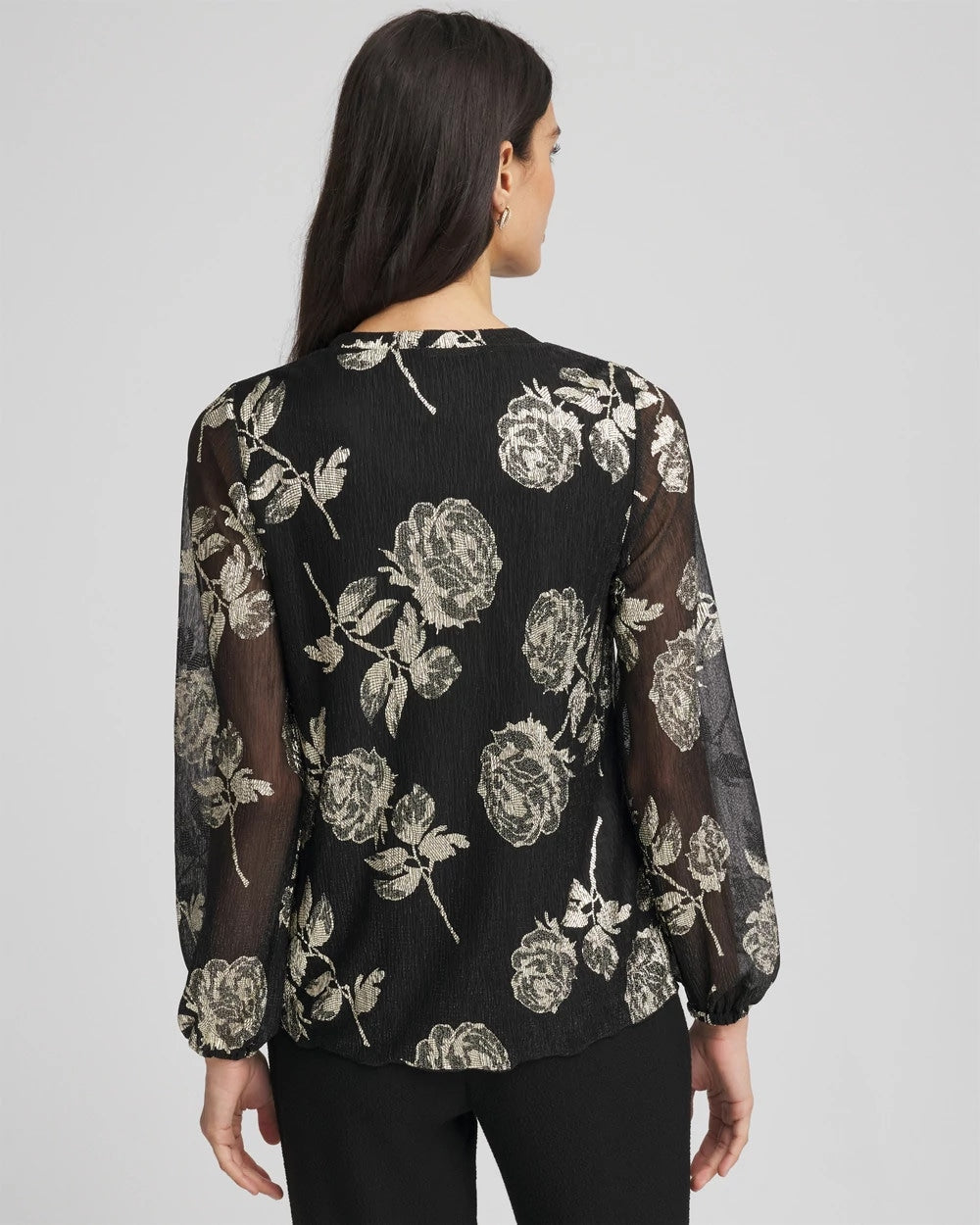 Chico's Women | Floral Metallic Bodre Top BLACK