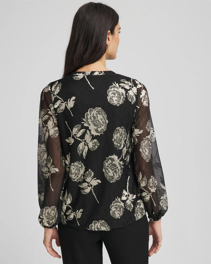 Chico's Women | Floral Metallic Bodre Top BLACK