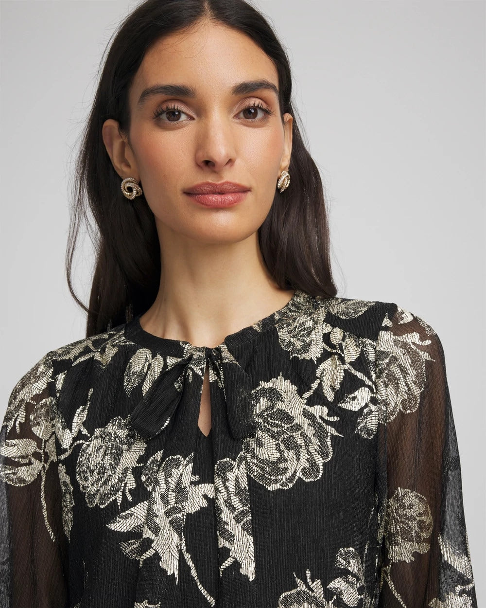 Chico's Women | Floral Metallic Bodre Top BLACK