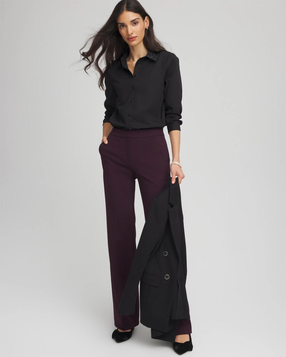 Chico's Women | Tonal Jewels Poplin Shirt BLACK