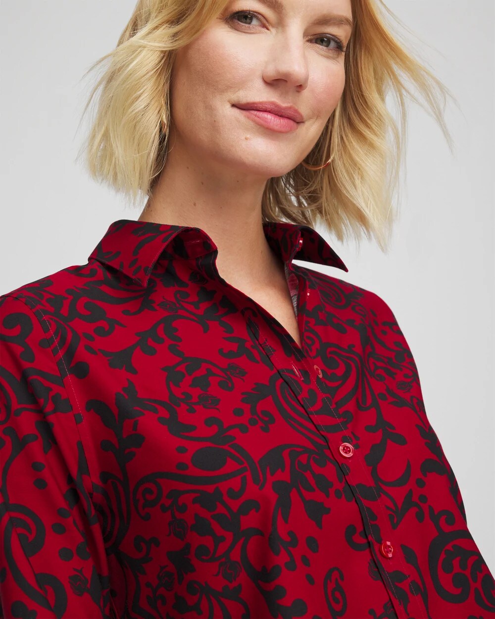 Chico's Women | No Iron™ Vinstra Scrolls Shirt CARMINE RED