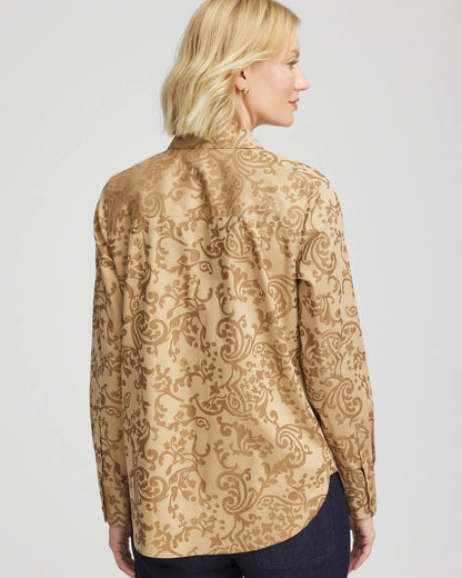 Chico's Women | No Iron™ Jacquard Scrolls  Shirt GOLD