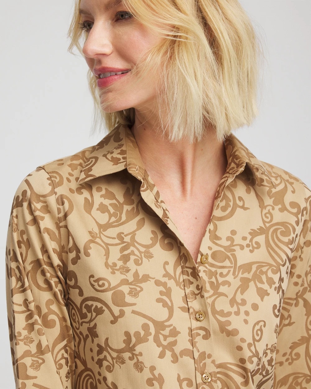 Chico's Women | No Iron™ Jacquard Scrolls  Shirt GOLD