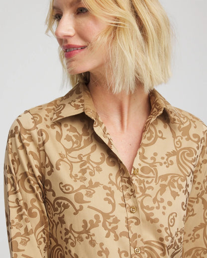 Chico's Women | No Iron™ Jacquard Scrolls  Shirt GOLD