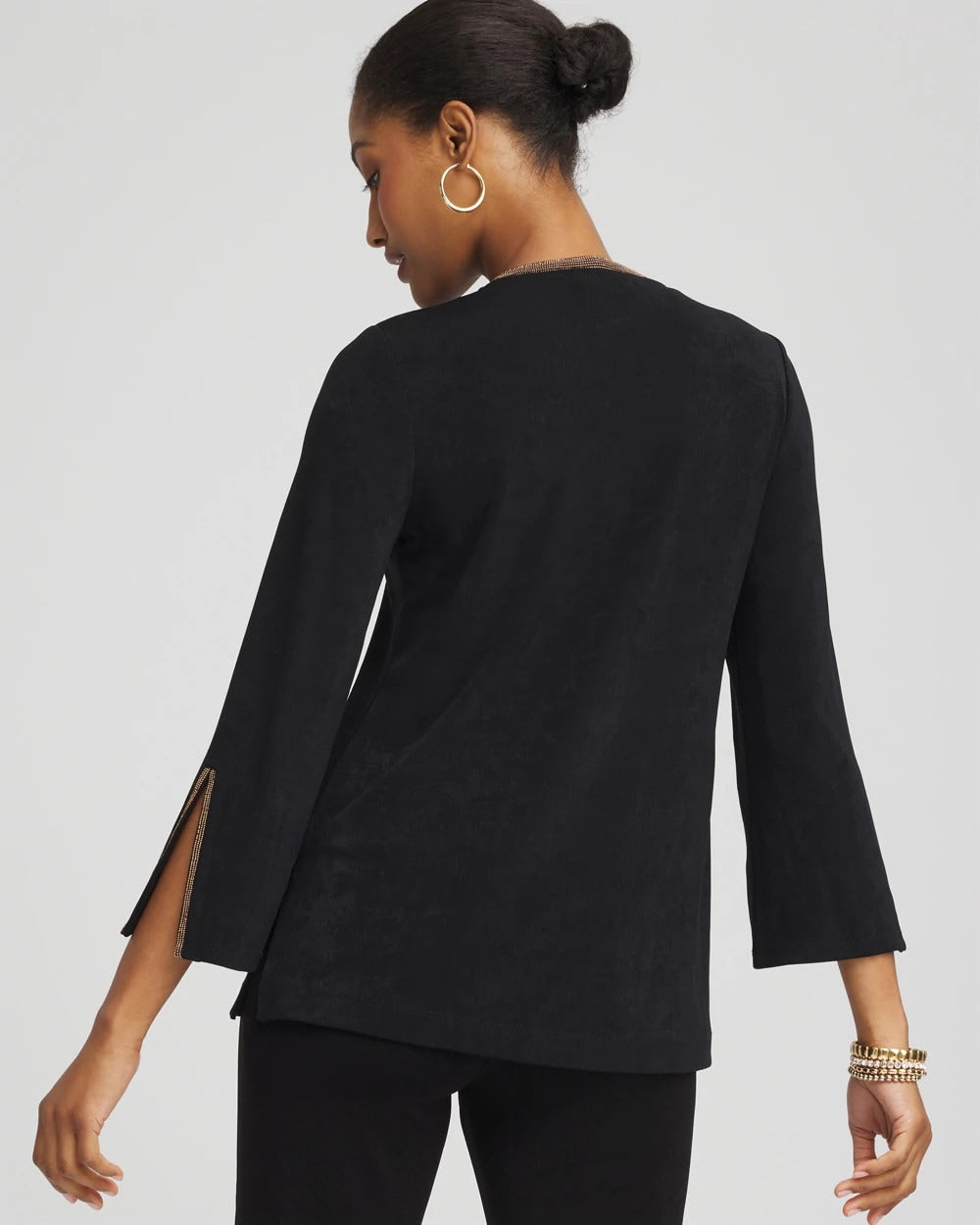 Chico's Women | Travelers™ Embellished V-Neck Flutter Sleeve Tunic TRAVELERS BLACK