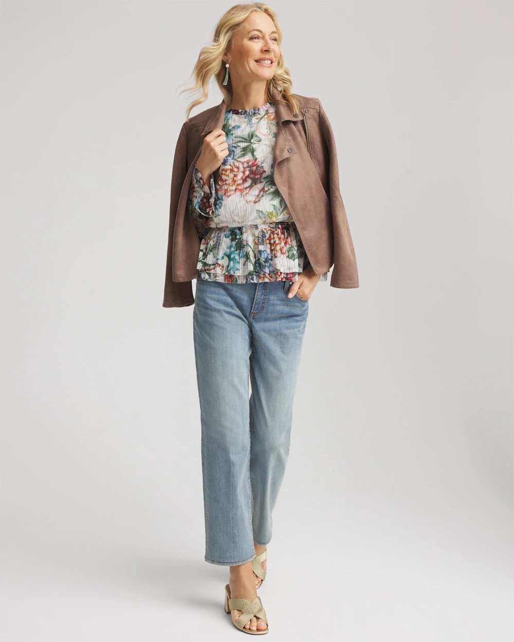 Chico's Women | Rose Print Crinkle Top ECRU
