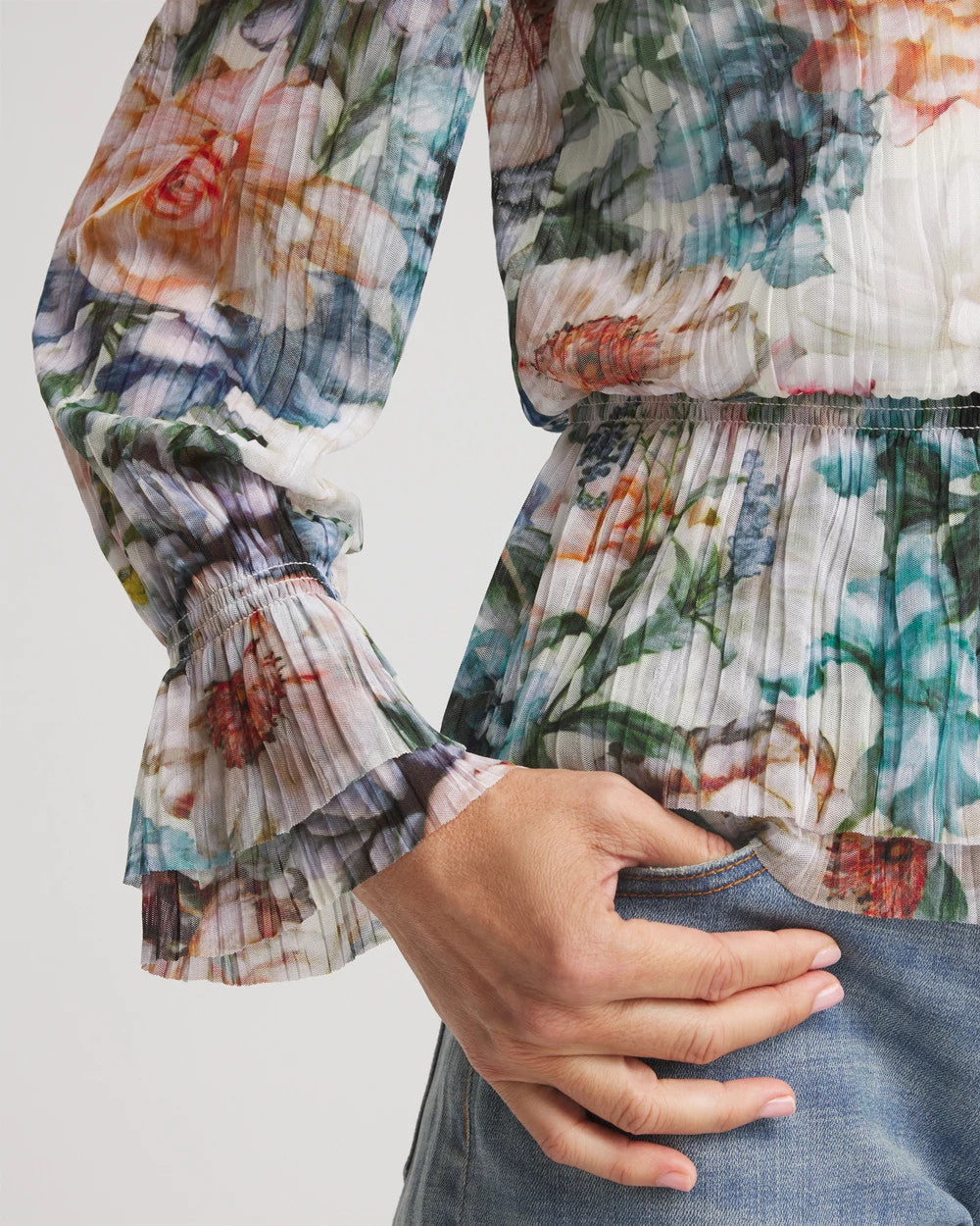 Chico's Women | Rose Print Crinkle Top ECRU