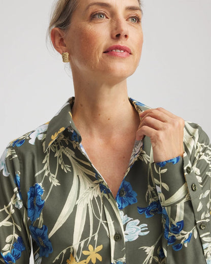 Chico's Women | No Iron™ Printed Sateen Shirt NETTLE LEAF