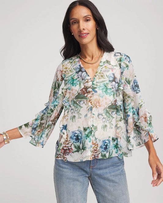 Chico's Women | Georgette Ruffled V-Neck Blouse ROSE SMOKE