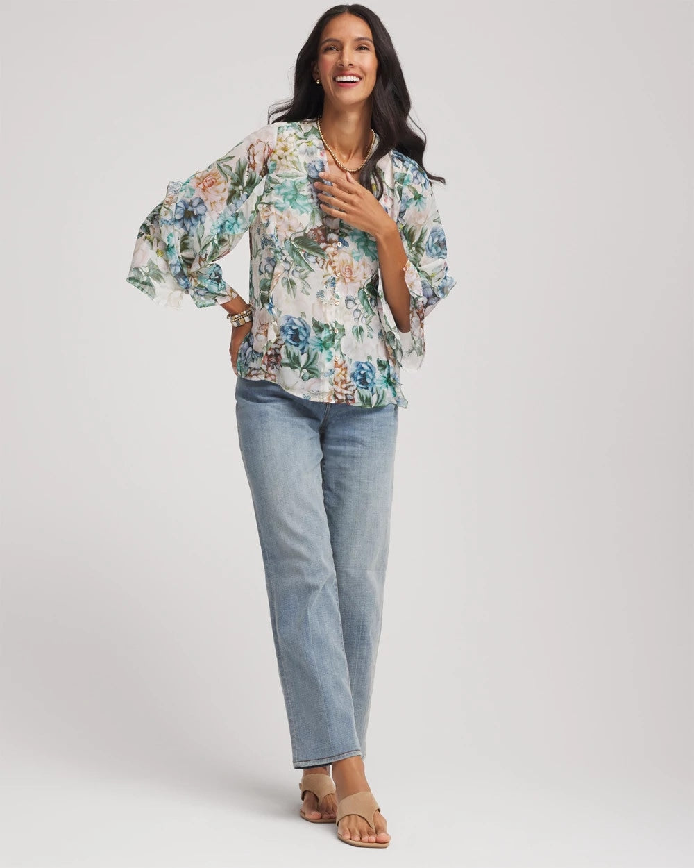 Chico's Women | Georgette Ruffled V-Neck Blouse ROSE SMOKE