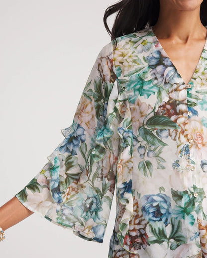 Chico's Women | Georgette Ruffled V-Neck Blouse ROSE SMOKE