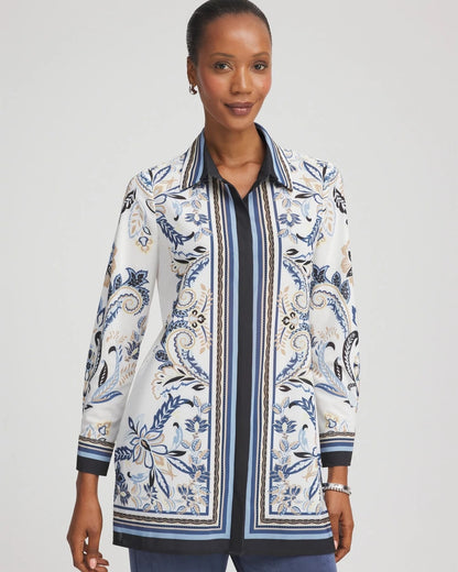 Chico's Women | Travelers™ Collection Paisley Mesh Shirt Jacket CANYON BLUE