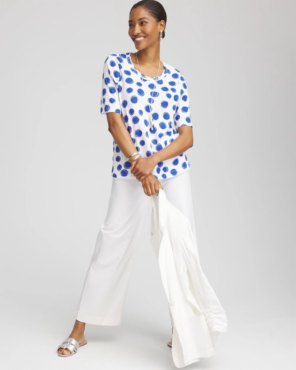 Chico's Women | Polka-Dot Slub Short Sleeve Tee ALABASTER