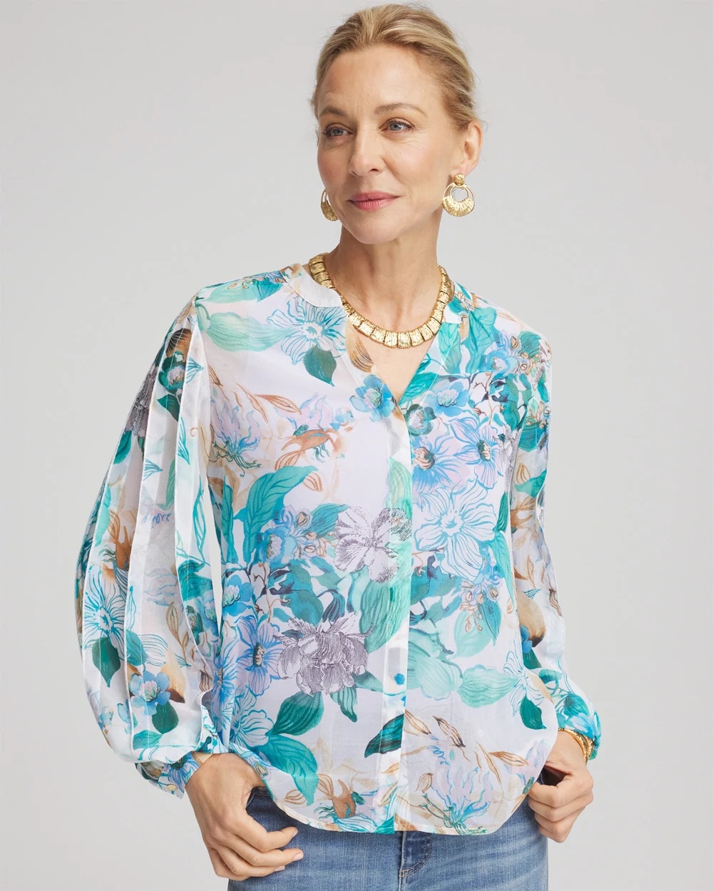 Chico's Women | Georgette Billow Sleeved Blouse PARADISO BLUE