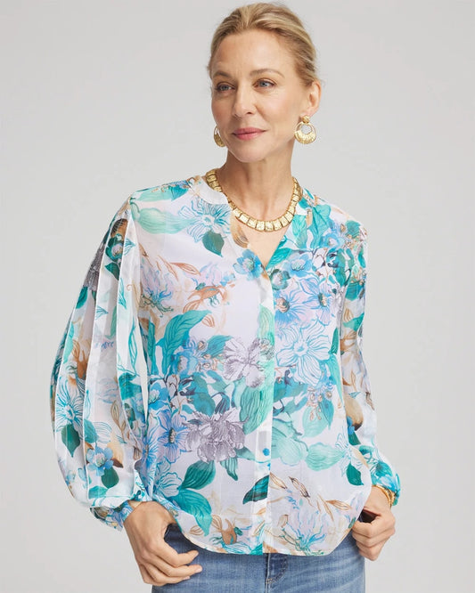 Chico's Women | Georgette Billow Sleeved Blouse PARADISO BLUE