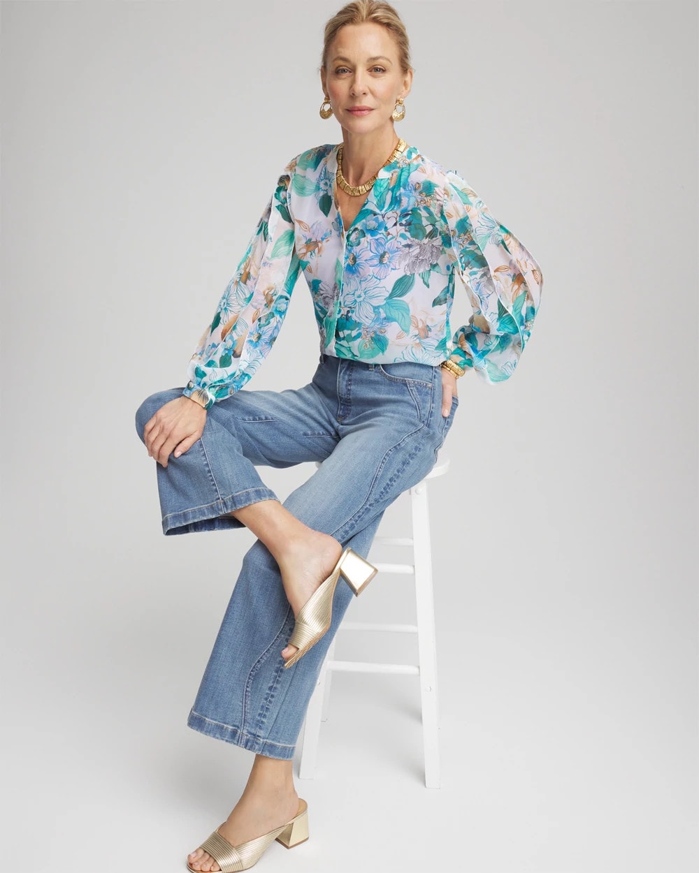 Chico's Women | Georgette Billow Sleeved Blouse PARADISO BLUE