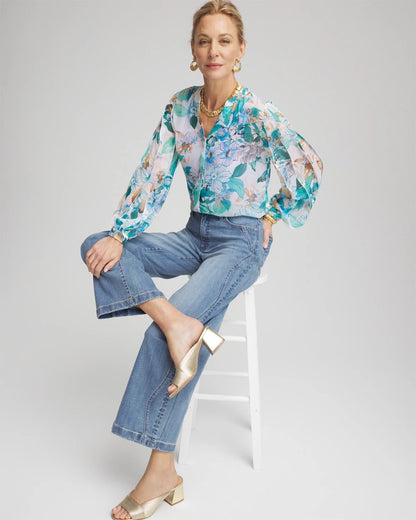 Chico's Women | Georgette Billow Sleeved Blouse PARADISO BLUE