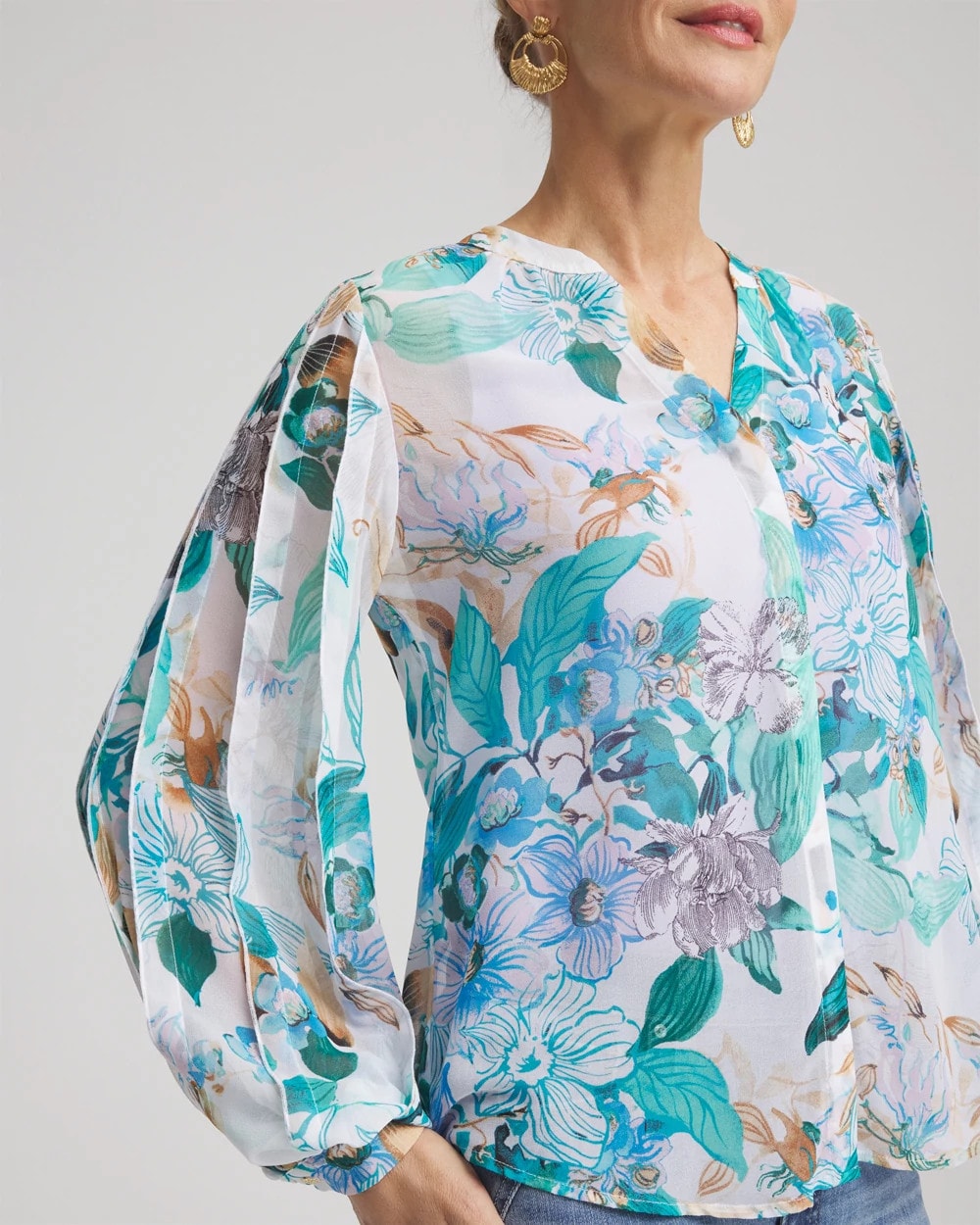 Chico's Women | Georgette Billow Sleeved Blouse PARADISO BLUE