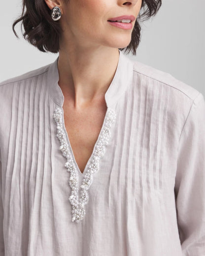 Chico's Women | Embellished Linen Kurta Tunic DOVE GRAY