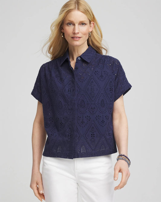 Chico's Women | Embroidered Eyelet Button-down Top PASSPORT BLUE