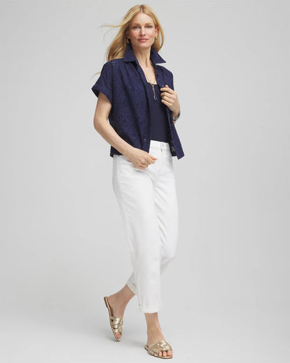 Chico's Women | Embroidered Eyelet Button-down Top PASSPORT BLUE
