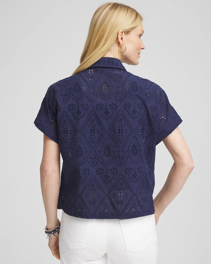 Chico's Women | Embroidered Eyelet Button-down Top PASSPORT BLUE