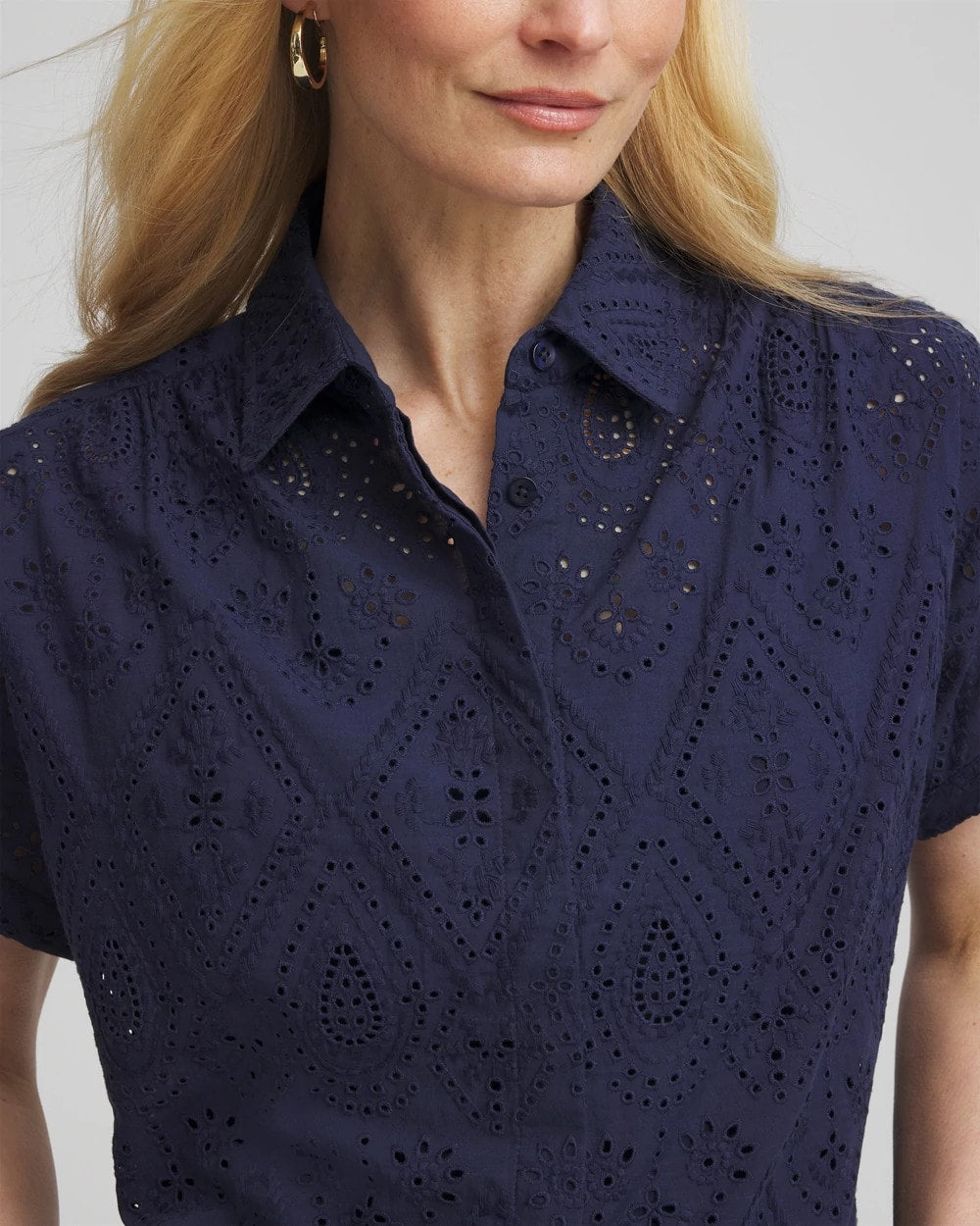 Chico's Women | Embroidered Eyelet Button-down Top PASSPORT BLUE