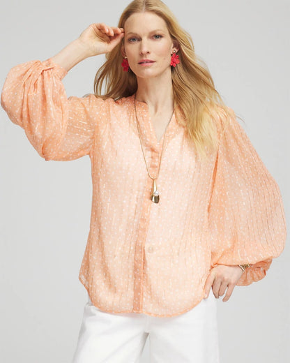 Chico's Women | Metallic Jacquard Blouse CORAL BLOSSOM