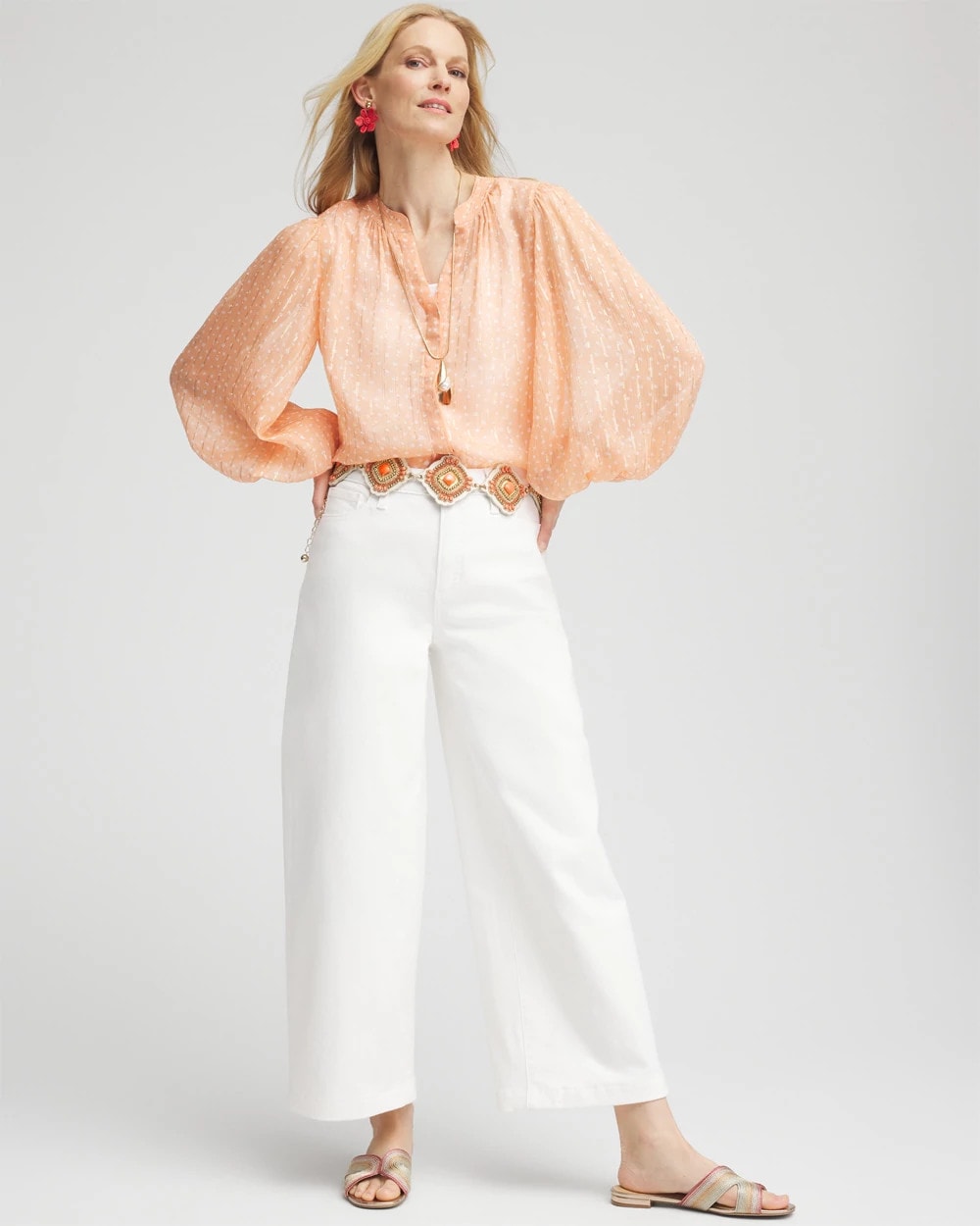 Chico's Women | Metallic Jacquard Blouse CORAL BLOSSOM