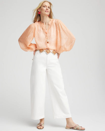 Chico's Women | Metallic Jacquard Blouse CORAL BLOSSOM