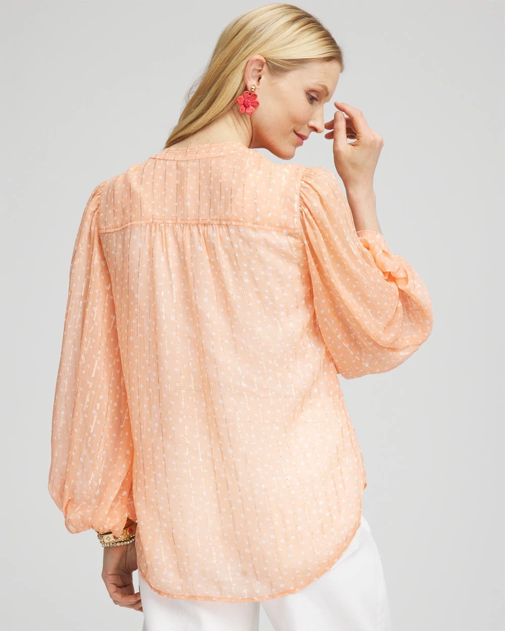 Chico's Women | Metallic Jacquard Blouse CORAL BLOSSOM