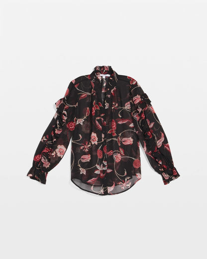 Chico's Women | Georgette Celtic Blooms Blouse BLACK