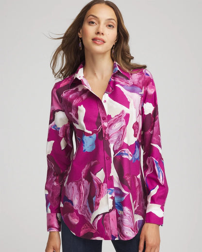 Chico's Women | No Iron™ Floral-Paint-Print Shirt COBALT STONE