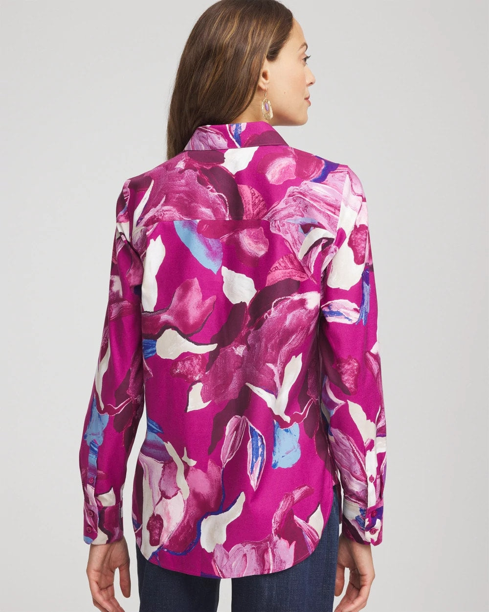 Chico's Women | No Iron™ Floral-Paint-Print Shirt COBALT STONE