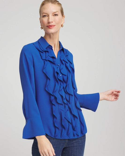 Chico's Women | Ruffle-Trim Chiffon Blouse COBALT STONE