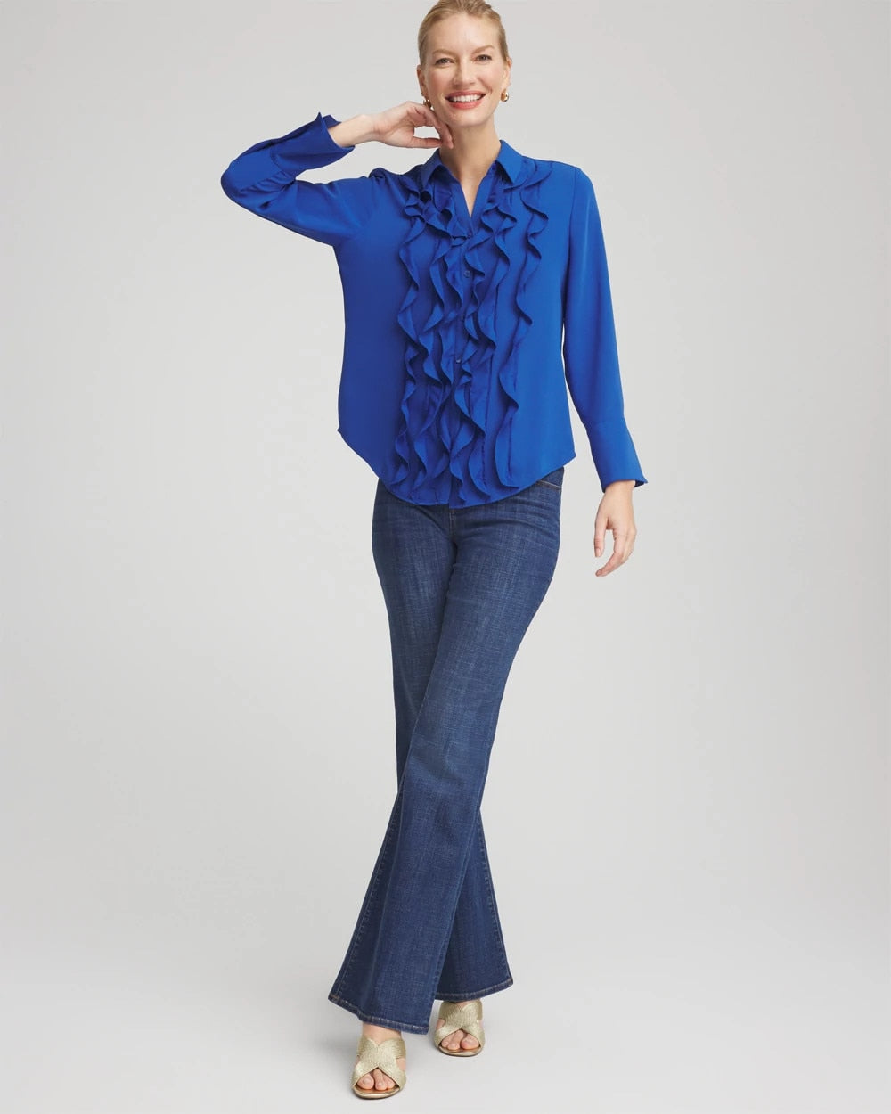 Chico's Women | Ruffle-Trim Chiffon Blouse COBALT STONE