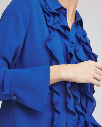 Chico's Women | Ruffle-Trim Chiffon Blouse COBALT STONE