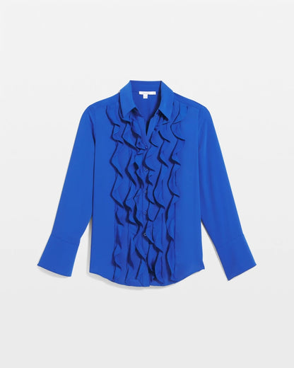 Chico's Women | Ruffle-Trim Chiffon Blouse COBALT STONE