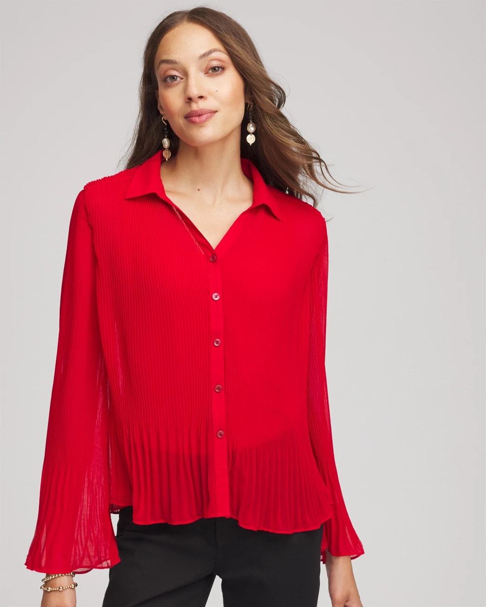Chico's Women | Pleated Georgette Blouse CARMINE RED