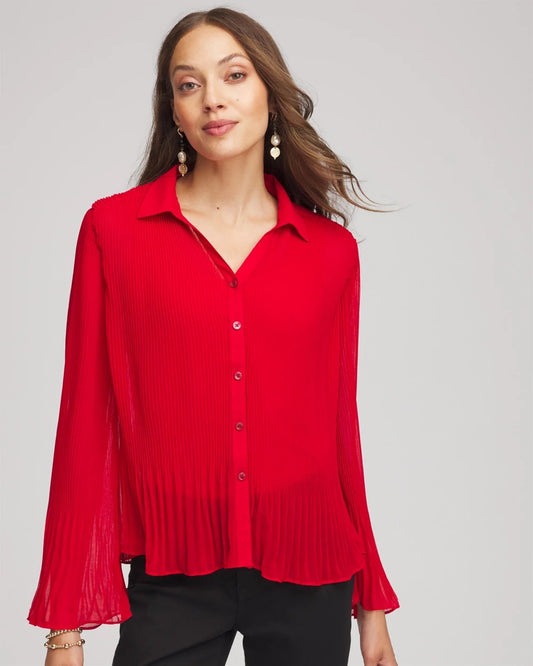Chico's Women | Pleated Georgette Blouse CARMINE RED