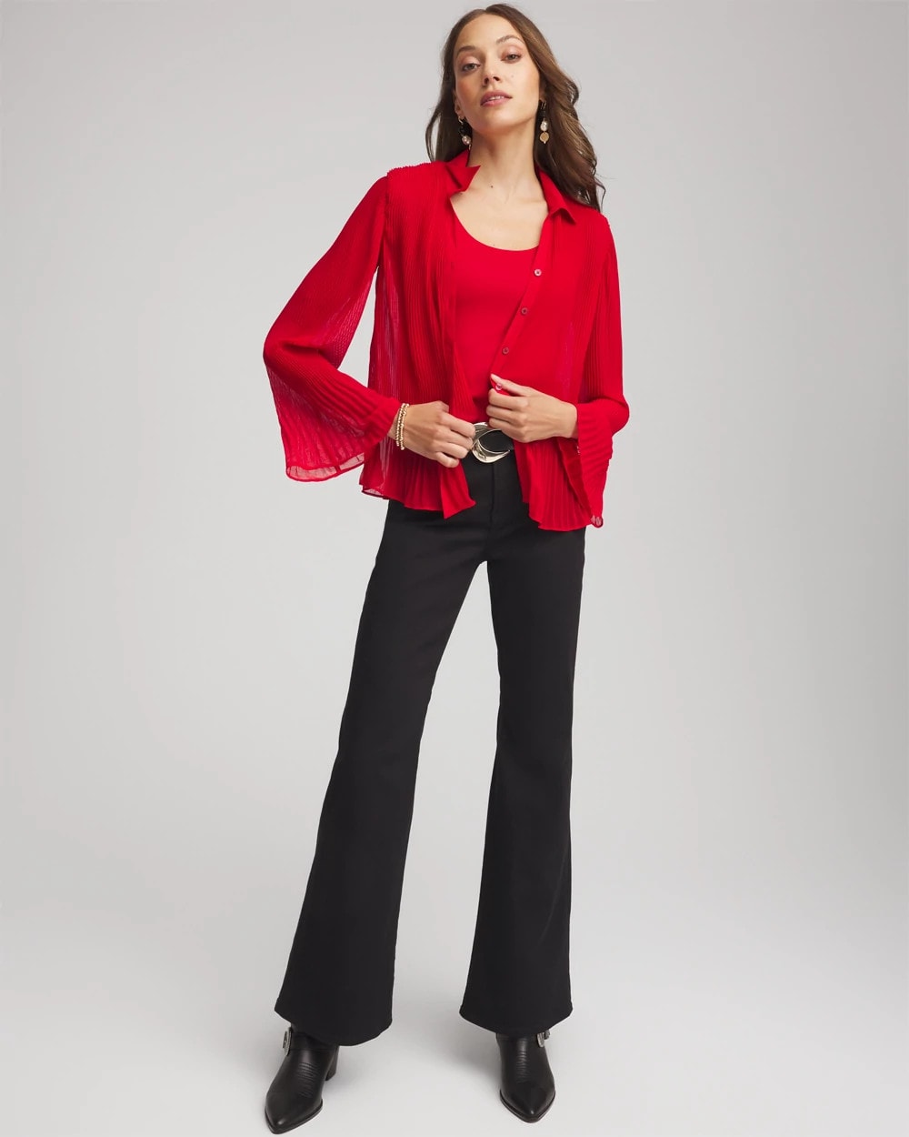 Chico's Women | Pleated Georgette Blouse CARMINE RED
